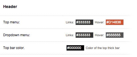 Header custom colors